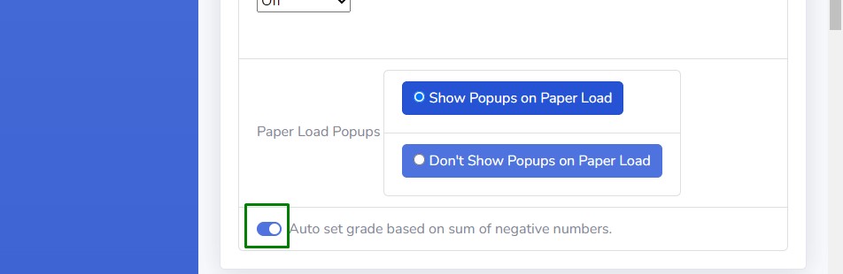 Toggle "Auto set grade based on sum of negative numbers."