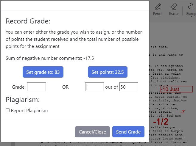 "Auto set grade based on sum of negative numbers setting" is off